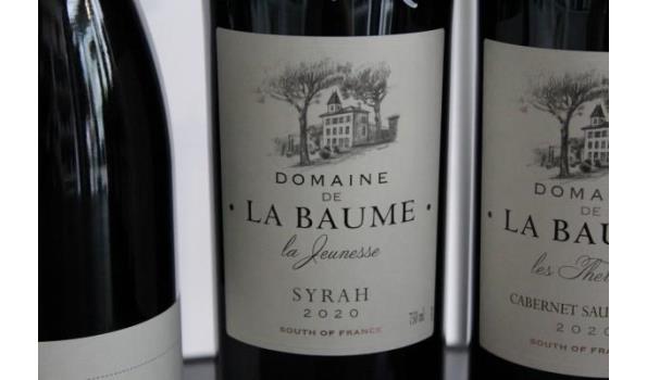 8 div flessen à75cl rode wijn, wo Domaine de la Baume Syrah 2020